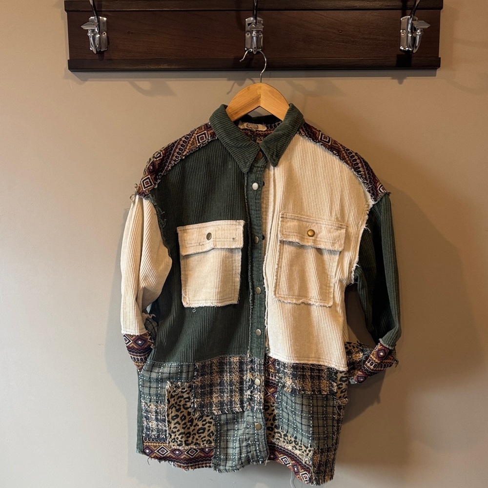 Gimmicks by BKE Green and Cream Patchwork Jacket